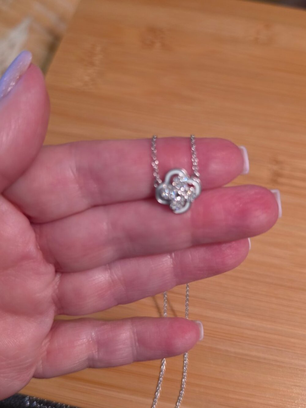 NWOT Sterling Silver Lucky Four Leaf Clover Necklace Cubic Zirconia Dainty